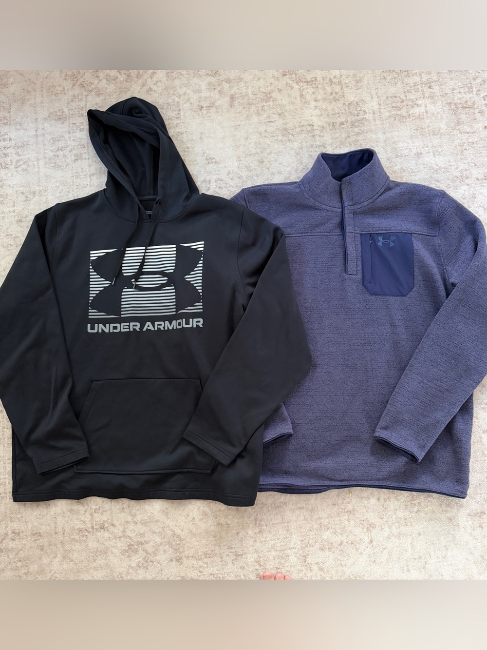 Under Armour Men’s Black Hoodie & Light Navy Quarter-Zip Fleece Pullover Set